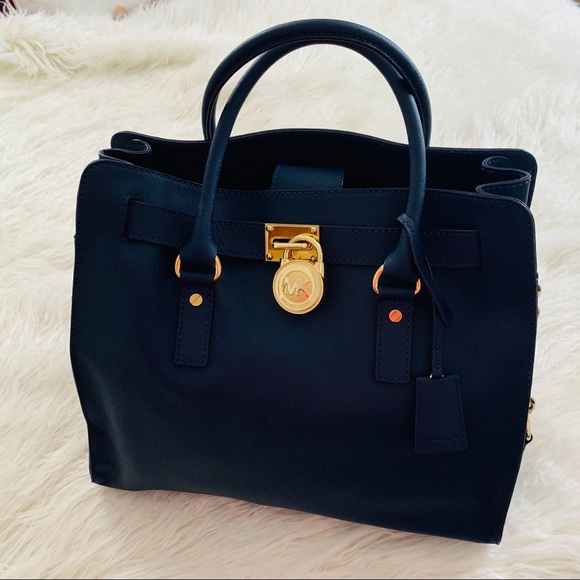 Michael Kors Navy Hamilton Bag CanvasLeather Large - Picture 1 of 8